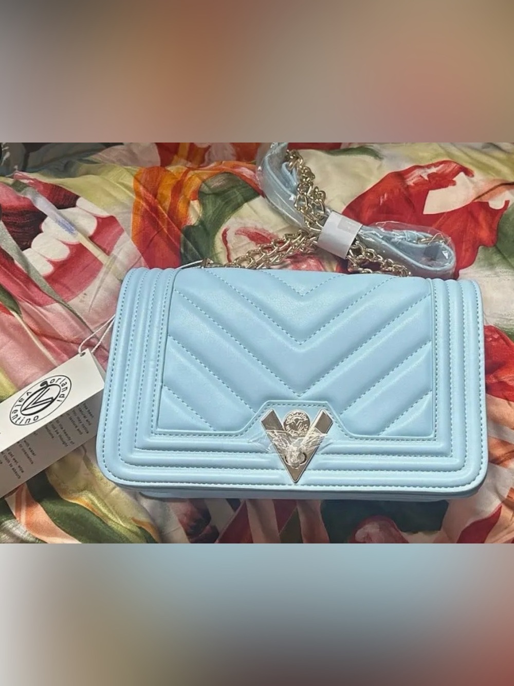 Valentino Orlandi Light Blue Quilted Chain Crossbody Bag